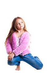 Image showing beautiful  little girl in pink posing isolated on white 