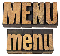 Image showing menu word in letterpress wood type