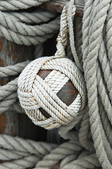 Image showing Rigging of an ancient sailing vessel