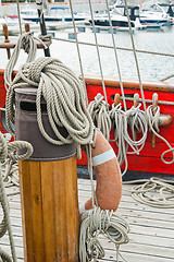 Image showing Rigging of an ancient sailing vessel