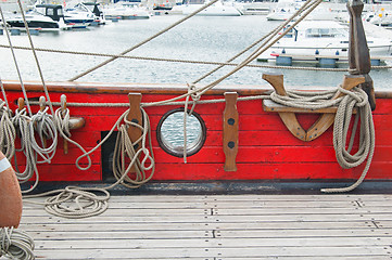 Image showing Rigging of an ancient sailing vessel