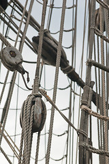 Image showing Rigging of an ancient sailing vessel