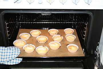 Image showing The muffins are taken out from the oven