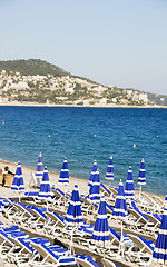 Image showing beach lounge chairs Nice France Cote d' Azur