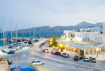 Image showing Adamas Milos Cyclades Greek island town at dusk waterfront harbo