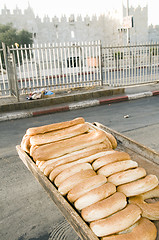 Image showing bageleh bread Jerusalem street market view of Damascus Gate Isra