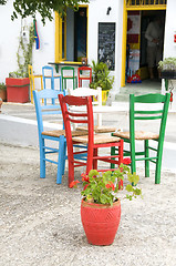 Image showing Greek Island cafe setting Plaka Milos Cyclades