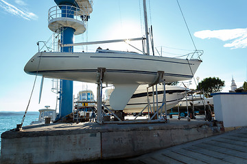 Image showing yachts service and shipyard in port