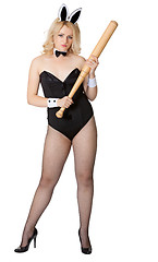 Image showing Girl - sexy rabbit with baseball bat