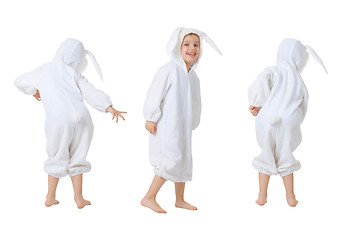 Image showing Dancing happy baby in a rabbit suit