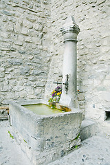 Image showing old stone fountain with watering in Chateau Chiilon, Montreux, S