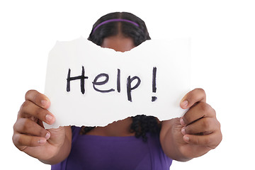 Image showing Teenager with needing help, with help sign.