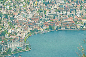 Image showing View from Monte Generoso down to Lugano and its lake in Switzerl