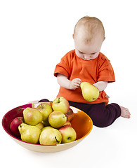 Image showing baby with apples