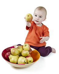 Image showing baby with apples