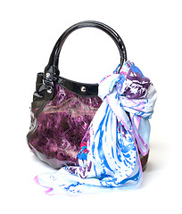 Image showing Vibrant Leather Ladies Handbag with Handkerchief