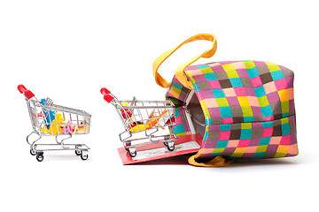 Image showing Shopping Cart with Vibrant Bag