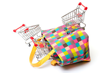 Image showing Shopping Cart with Vibrant Bag