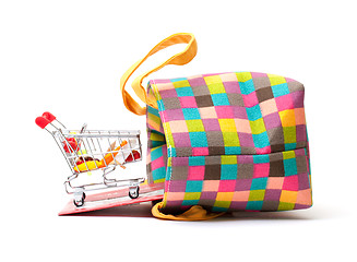 Image showing Shopping Cart with Vibrant Bag