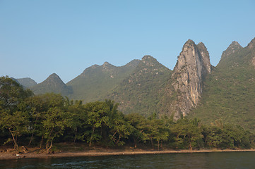 Image showing Li river near Yangshuo Guilin Mountains