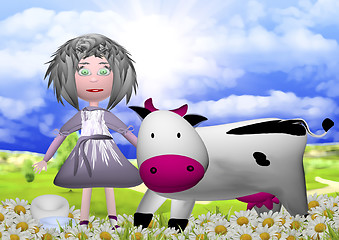 Image showing girl with a cow