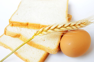 Image showing Bread, wheat ear and egg