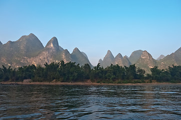 Image showing Li river near Yangshuo Guilin Mountains