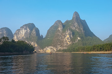 Image showing Li river near Yangshuo Guilin Mountains