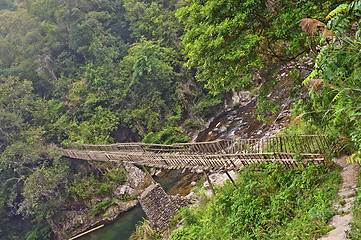 Image showing Wooden Bridge in the forest Guilin mountains, China