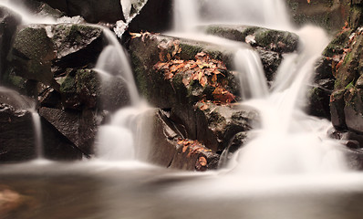 Image showing Waterfall on the rocks into the forest