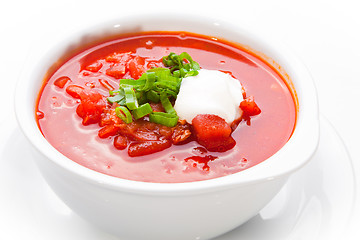 Image showing Ukrainian and russian national red soup-borsch