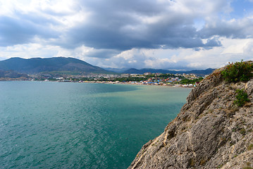 Image showing Panorama. Black sea in Sudak city