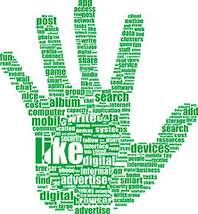 Image showing Hand symbol, composed of text keywords on social media themes