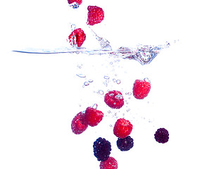 Image showing Berries Falls under Water with a Splash