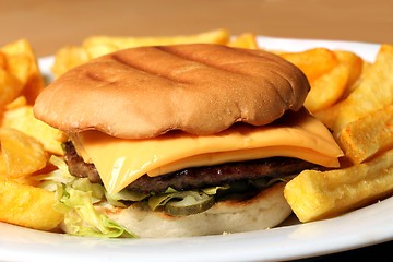Image showing cheeseburger with french fries