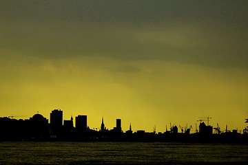 Image showing german hamburg city evening skyline zombie green look