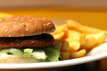 Image showing chicken burger with french fries