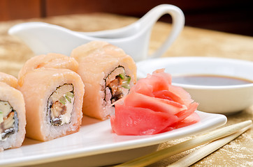 Image showing shrimp and eel sushi roll