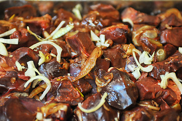 Image showing marinated liver, kidneys, lungs meat shashlik