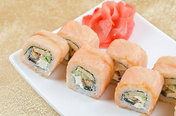 Image showing shrimp and eel sushi roll