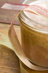 Image showing Rhubarb jam in glass jar