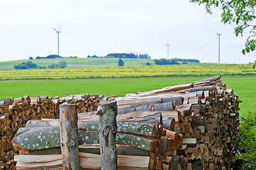 Image showing fuel-wood and wind-wheels