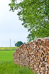 Image showing fuel-wood and wind-wheels