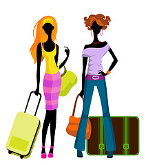 Image showing Girls with suitcases