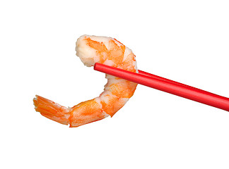 Image showing peeled shrimp in a chopstick