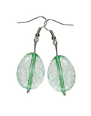 Image showing Earrings in transparent green glass on a white background