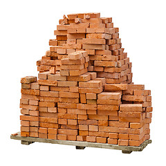 Image showing Stack of red clay bricks on white background
