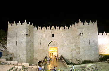 Image showing Damascus Gate Old City Jerusalem night light