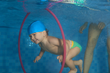 Image showing Toddler  dive in the hoop