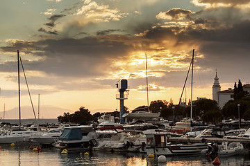 Image showing Cruise boats in Adriatic sea with sunset light